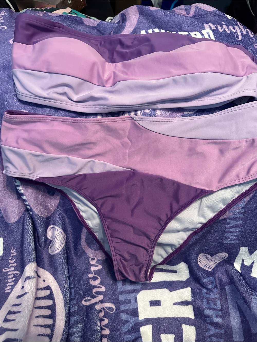 SHEIN Purple and Lilac Striped Plus Size Bikini Set